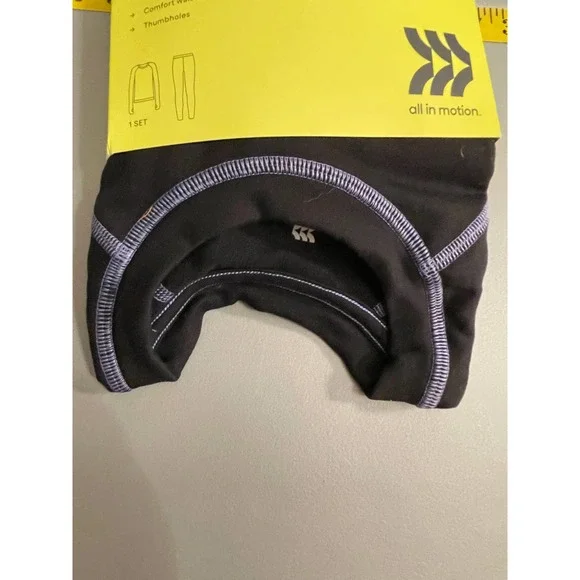 All In Motion Girls Youth Thermal Set Small Black Elastic Waistband Thumbholes - Picture 3 of 10